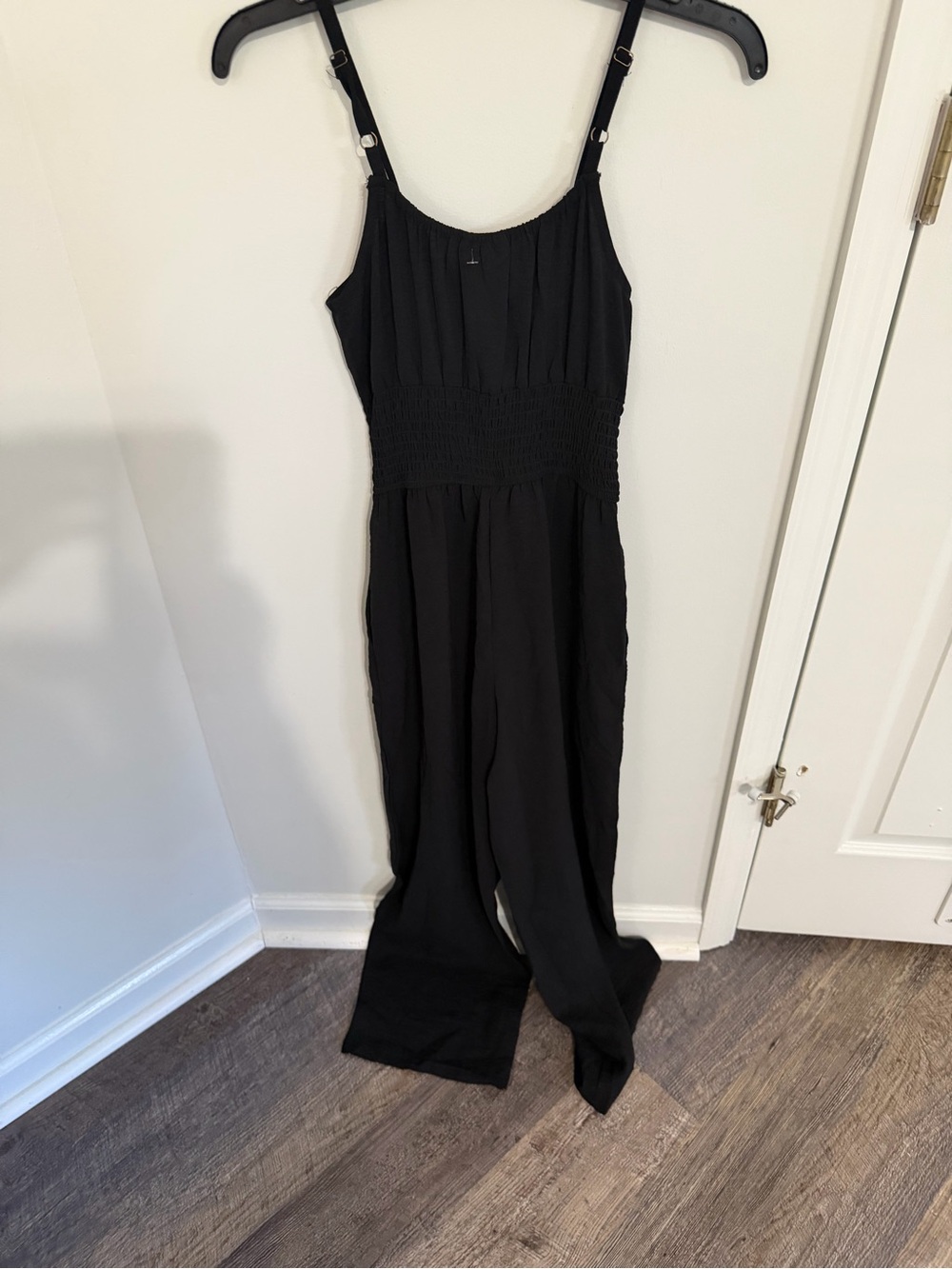 Black Smocked-Waist Wide-Leg Jumpsuit